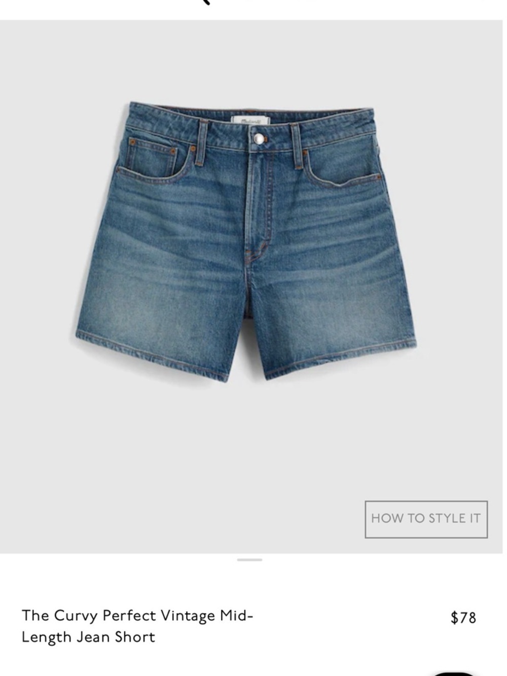 Madewell Mid-Rise Vintage Wash Denim Shorts - Blue - Brand New